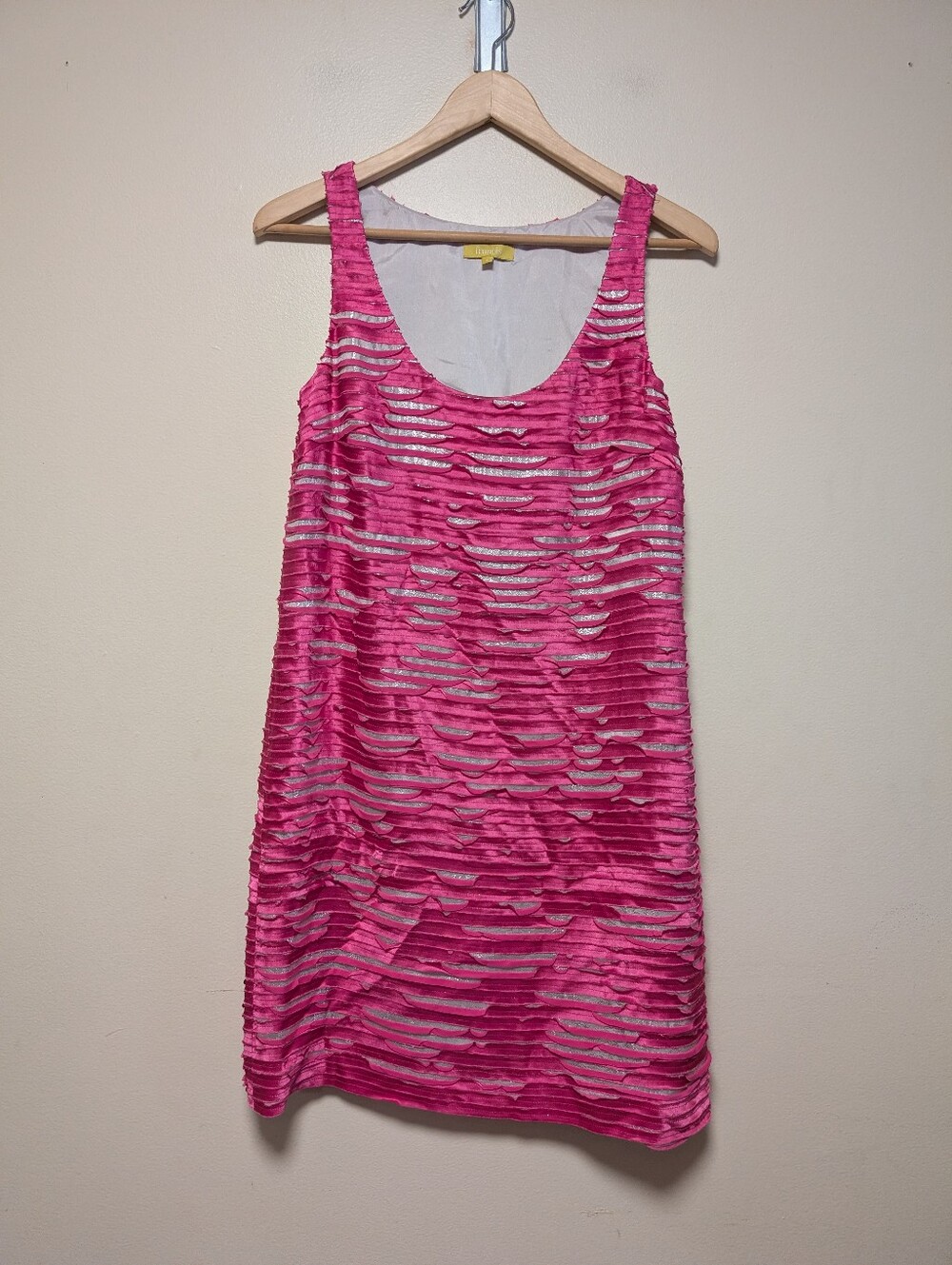 Francis 100% Silk Pink Metallic Shredded Ribbon Dress Size 4